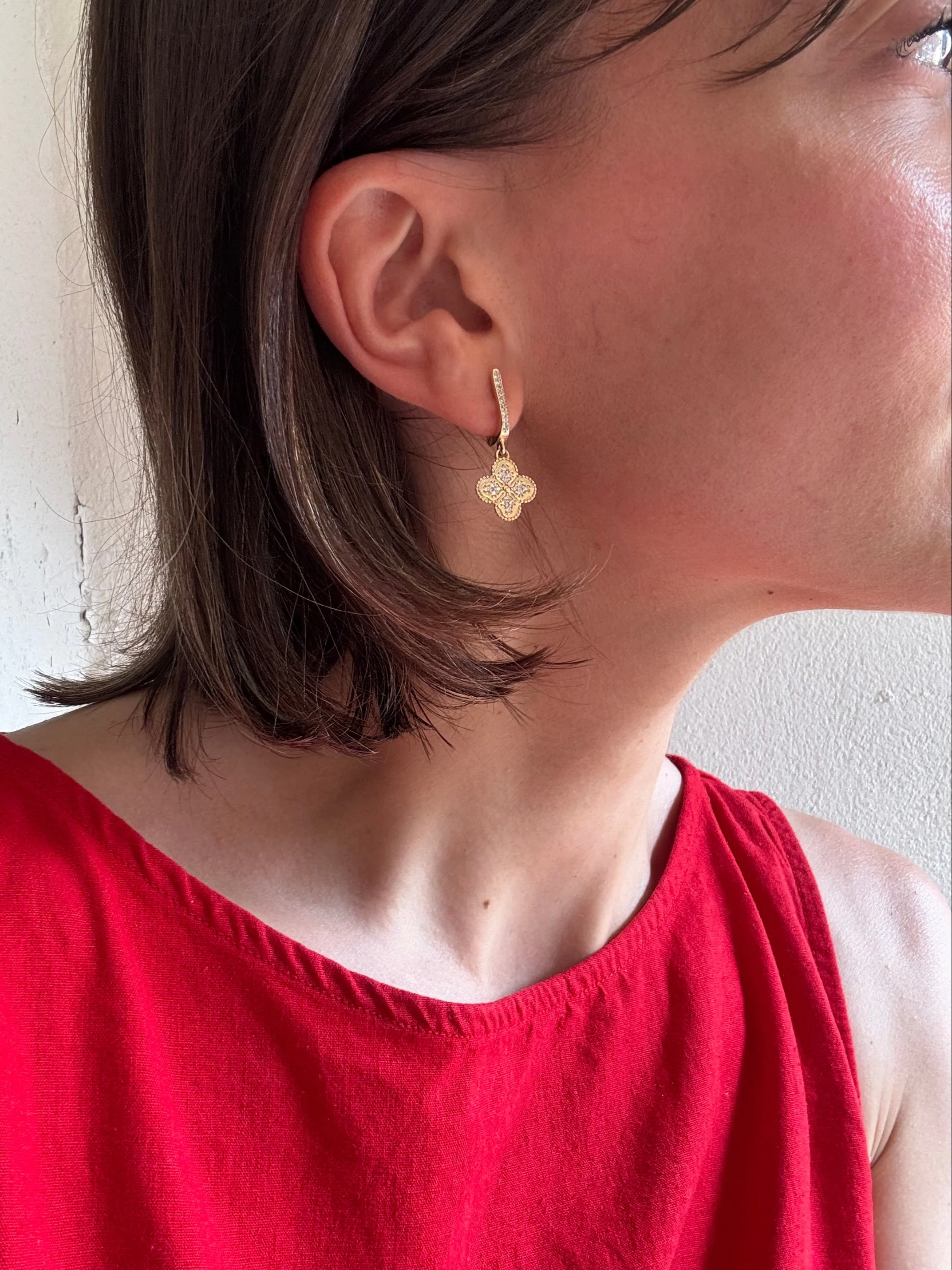 Sterling Silver Bead Set Clover Earrings - Image 2
