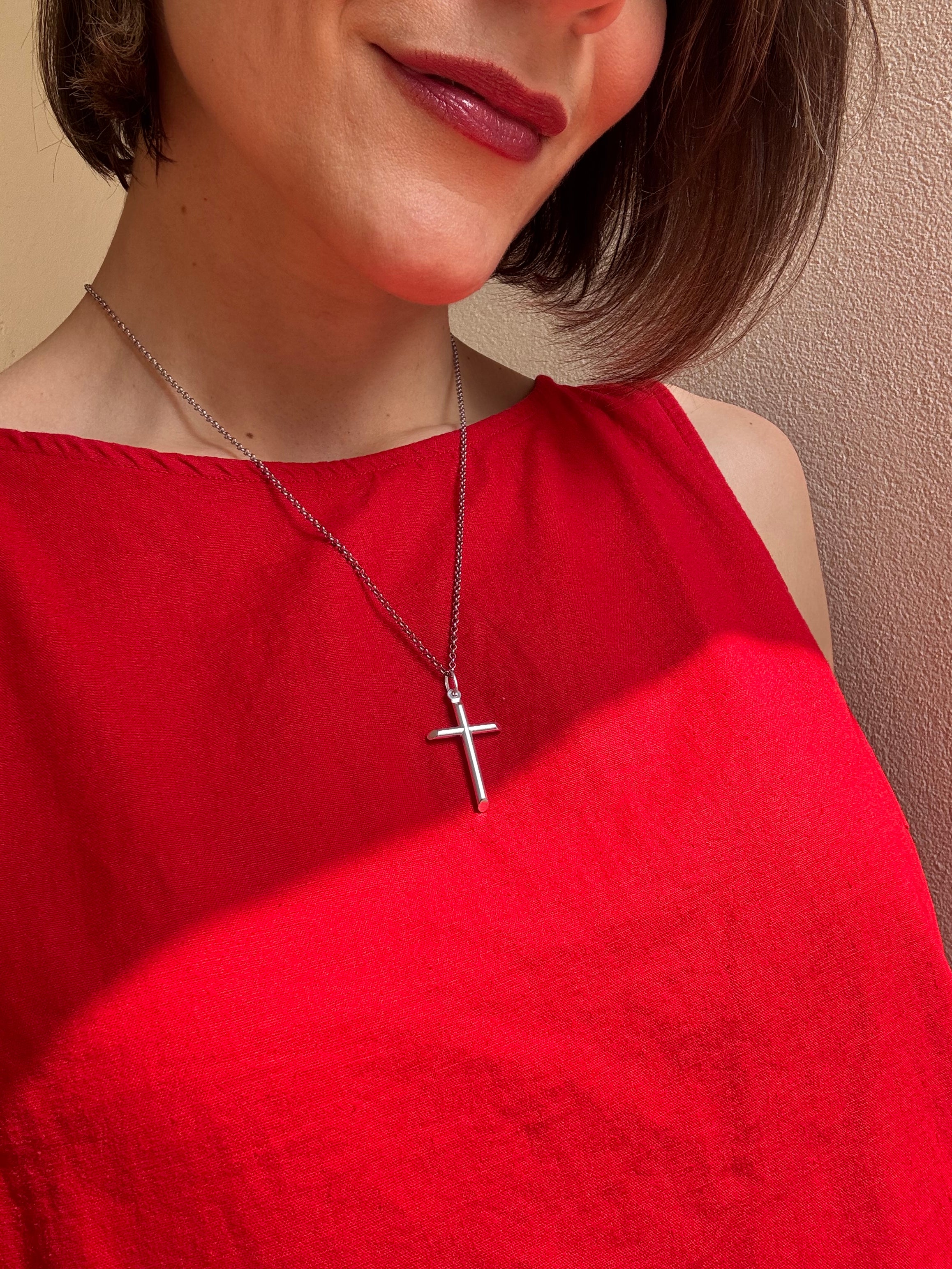 Sterling Silver Beveled Cross Pendant - Image 2