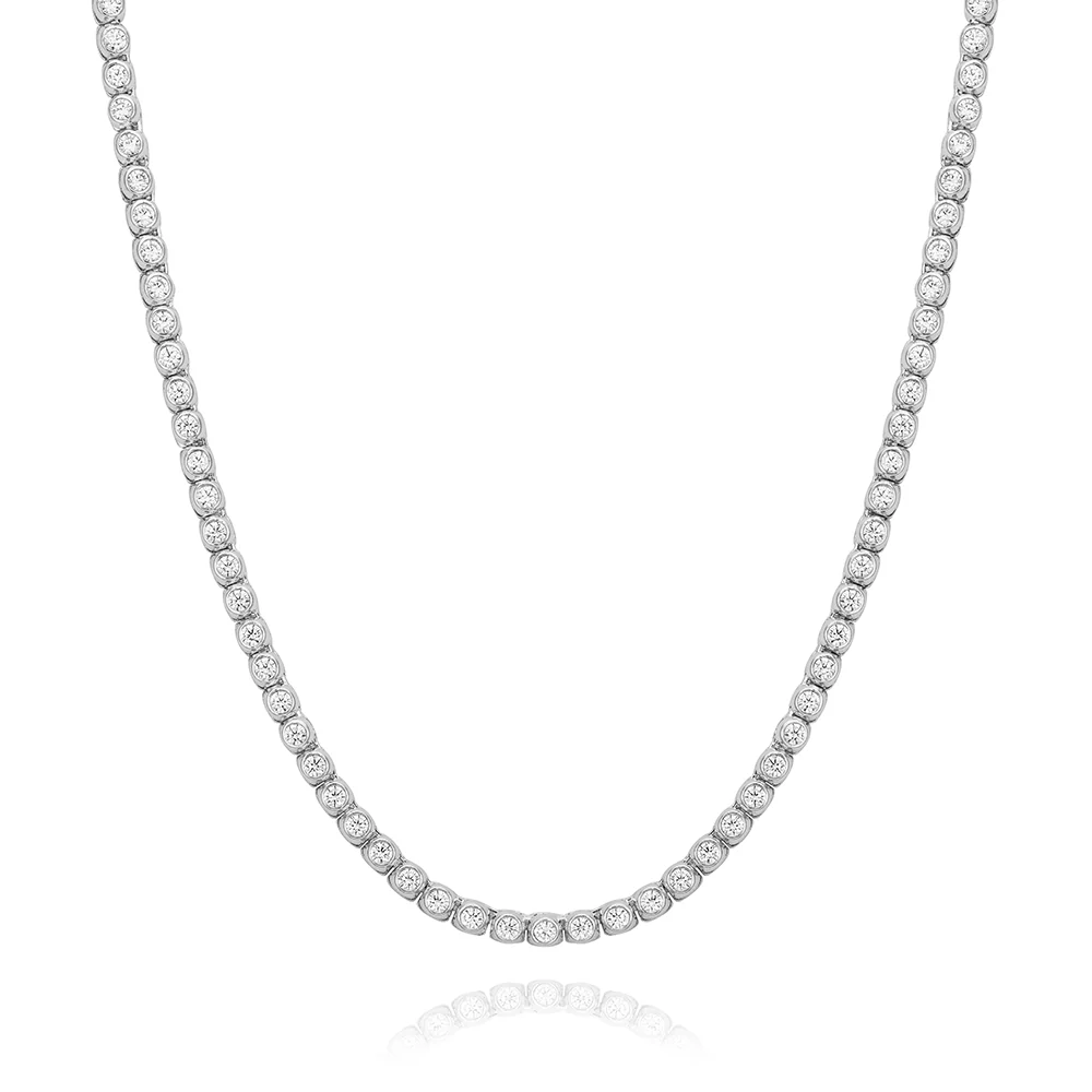 Sterling Silver Bezel Tennis Necklace - Image 3
