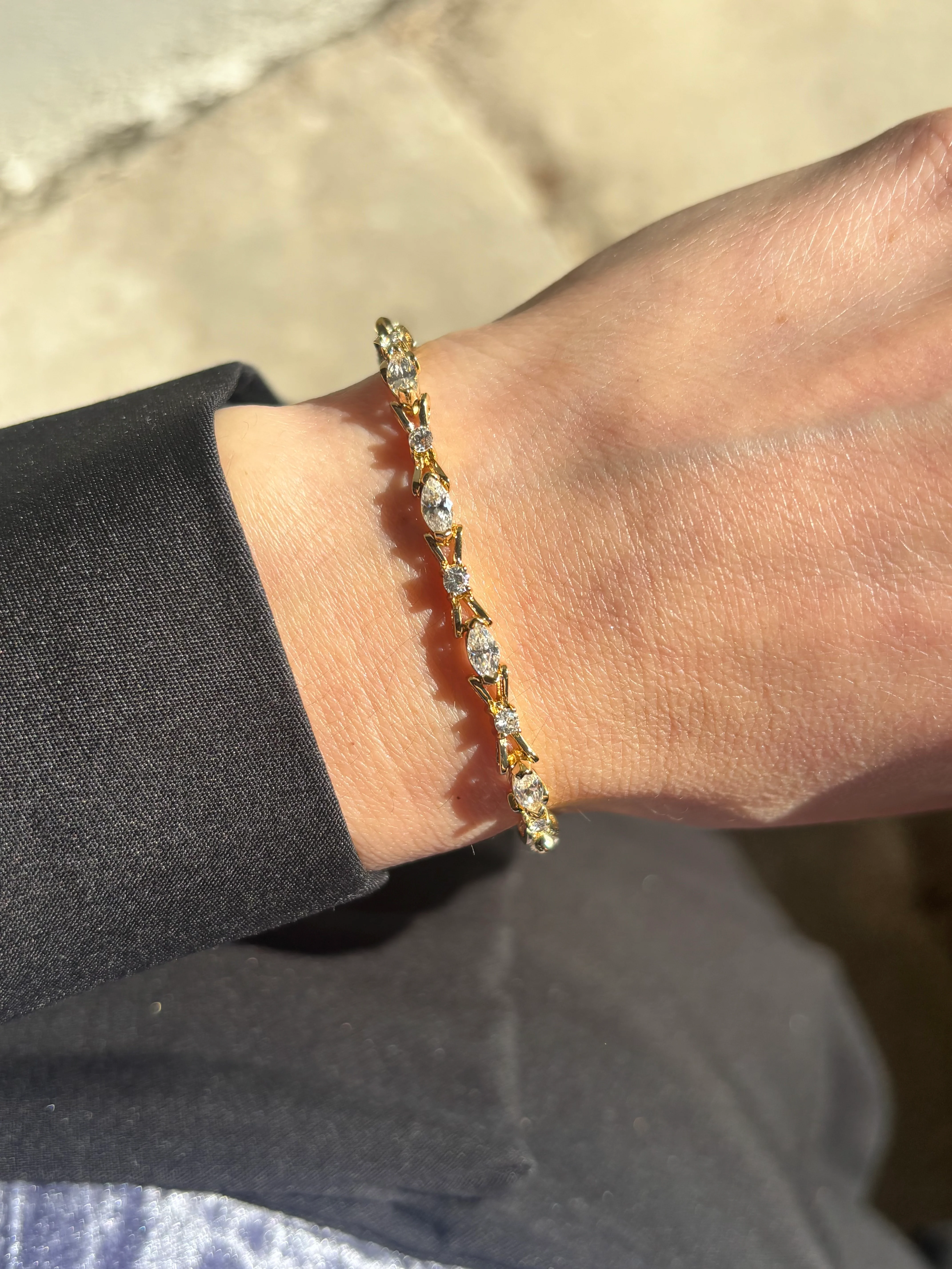 Sterling Silver Bow Marquise Tennis Bracelet - Image 2
