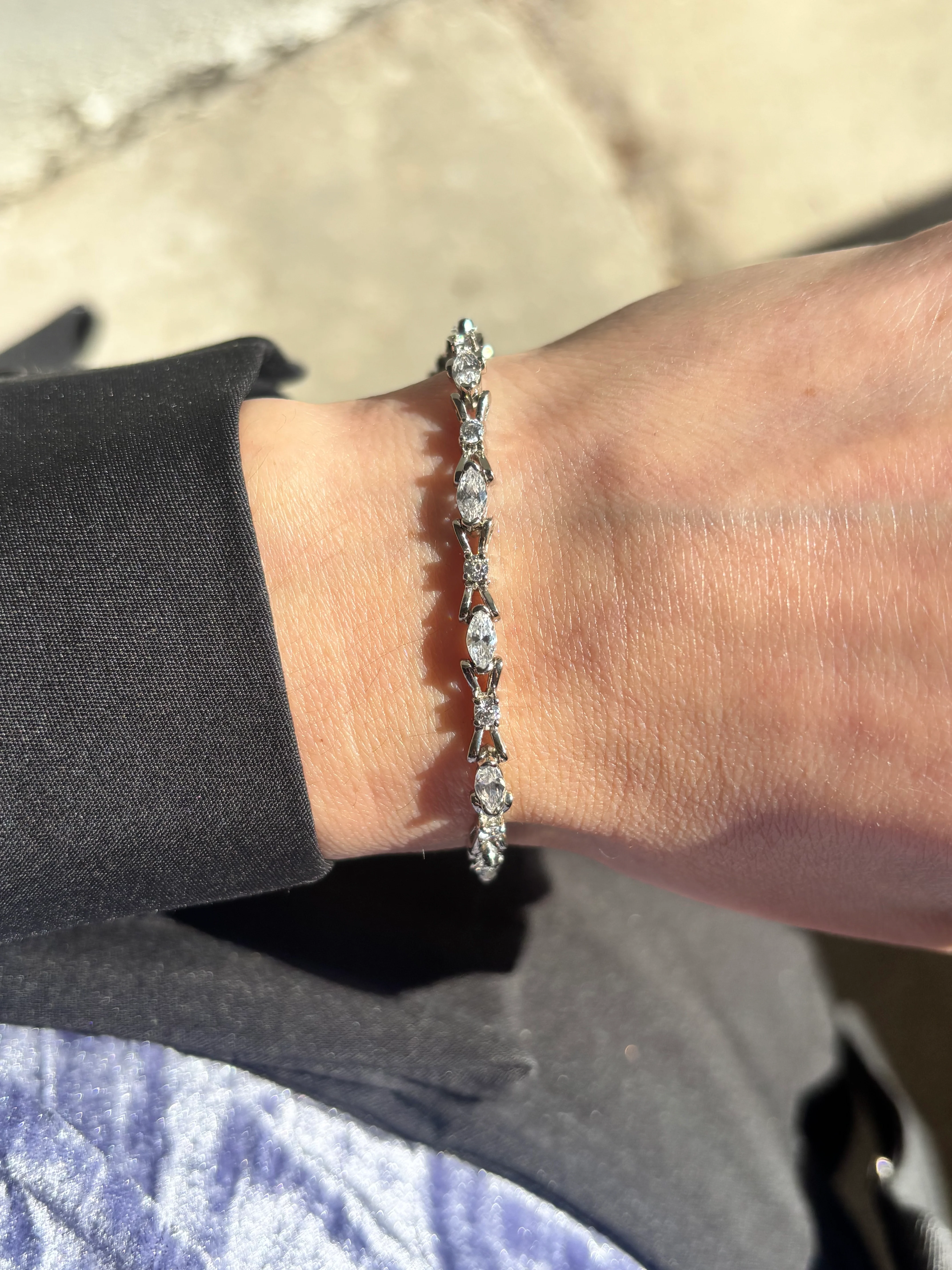 Sterling Silver Bow Marquise Tennis Bracelet - Image 4