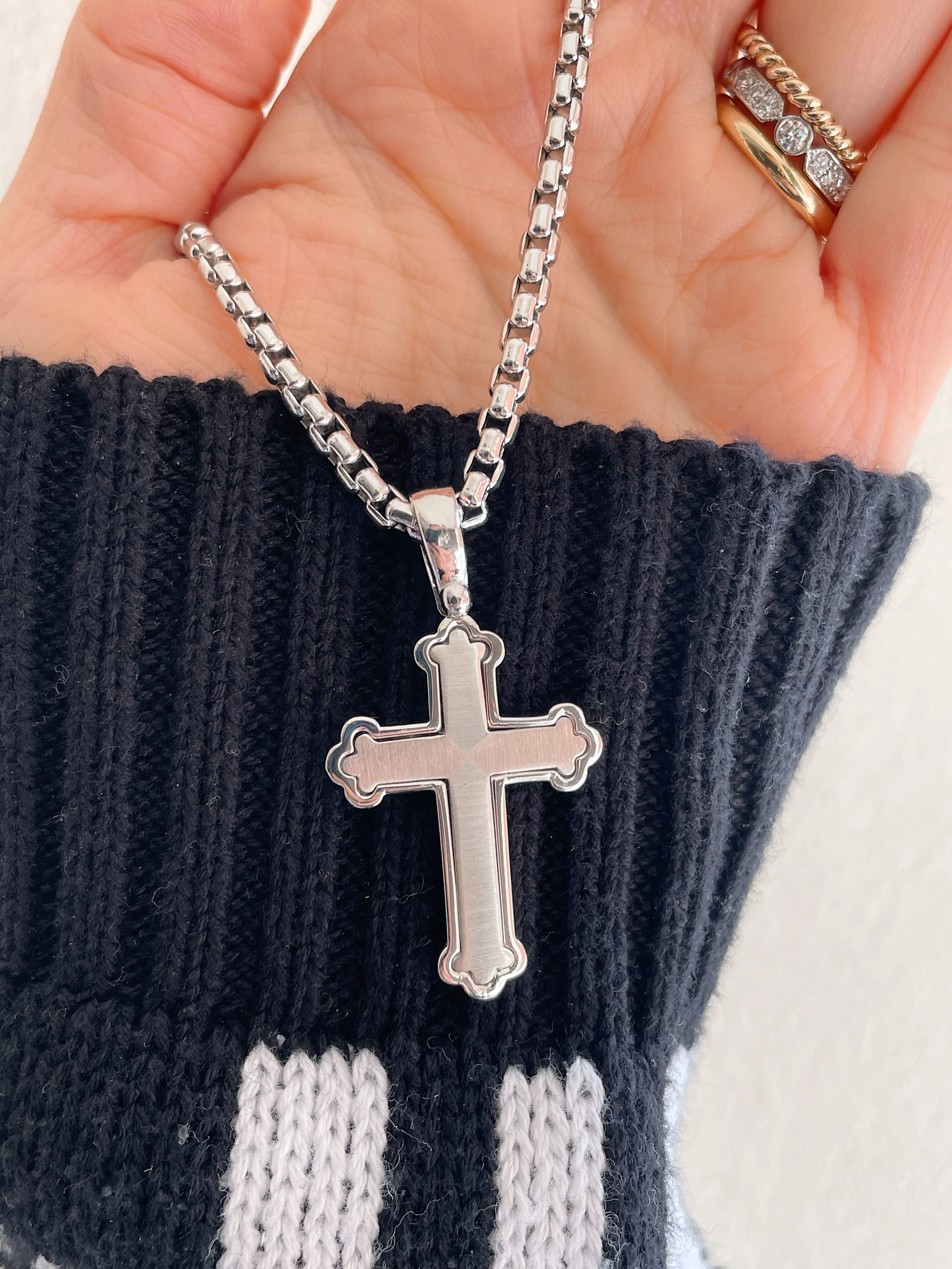 Sterling Silver Mid Size Budded Cross Pendant - Image 4