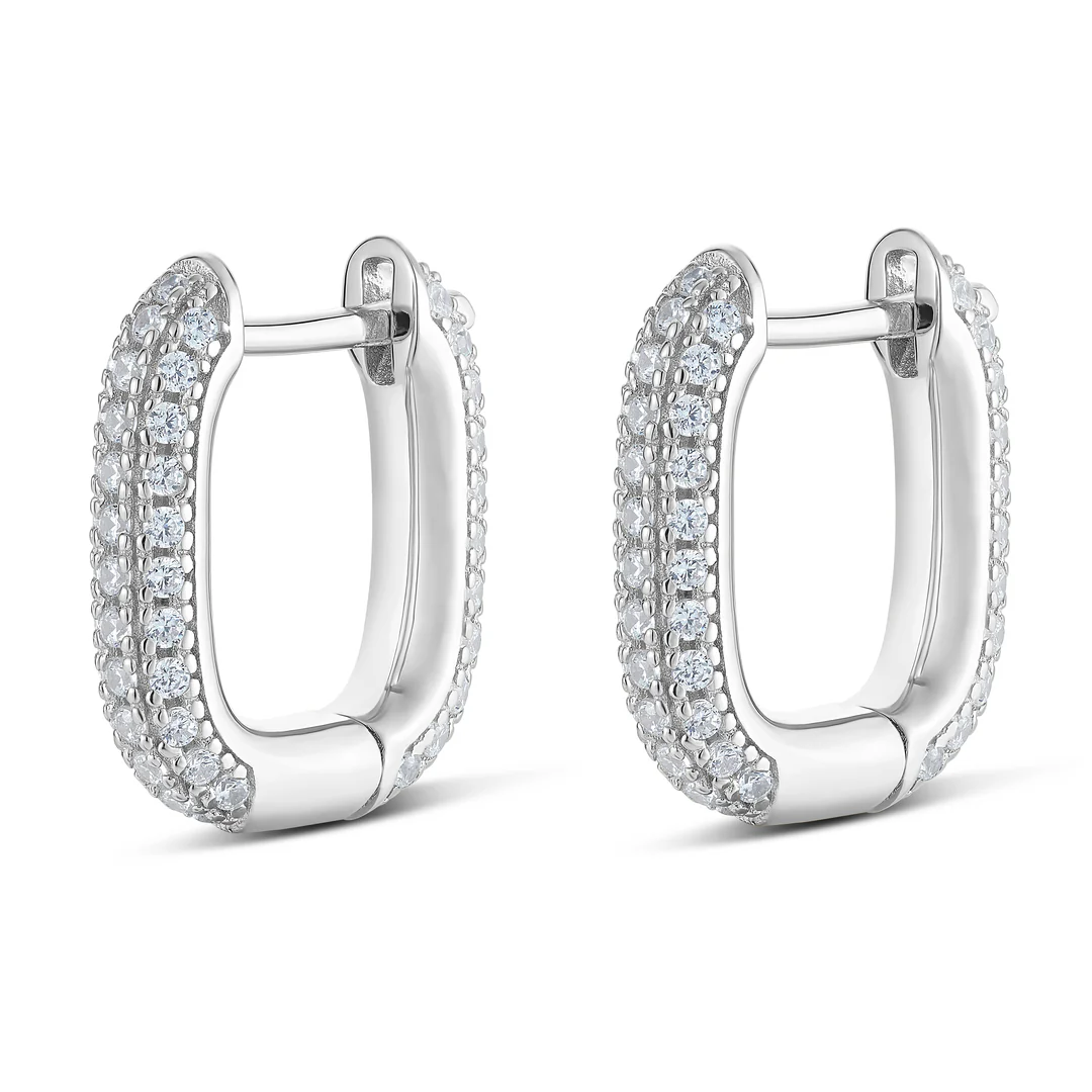 Sterling Silver Pavé Paperclip Huggies - Image 3