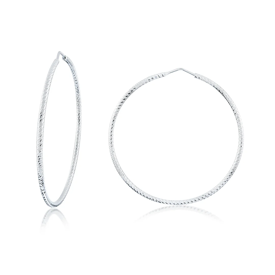 Sterling Silver Diamond Cut Hoops - Image 3