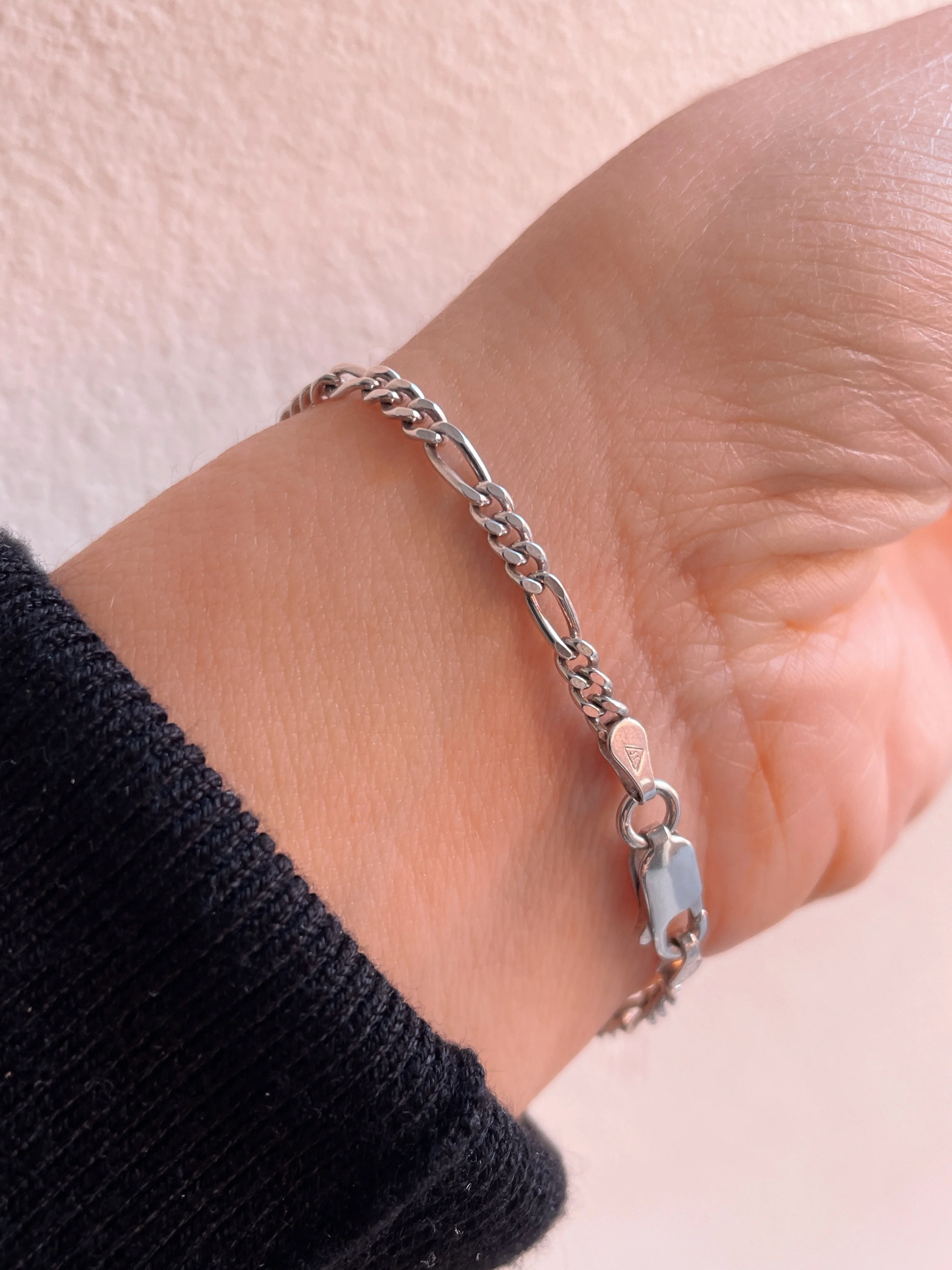 Sterling Silver Figaro ID Bracelet - Image 4
