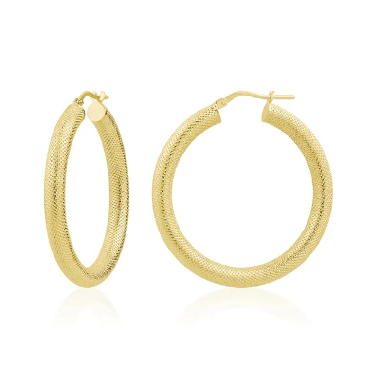 Sterling Silver Gold Plated Textured Hoops
