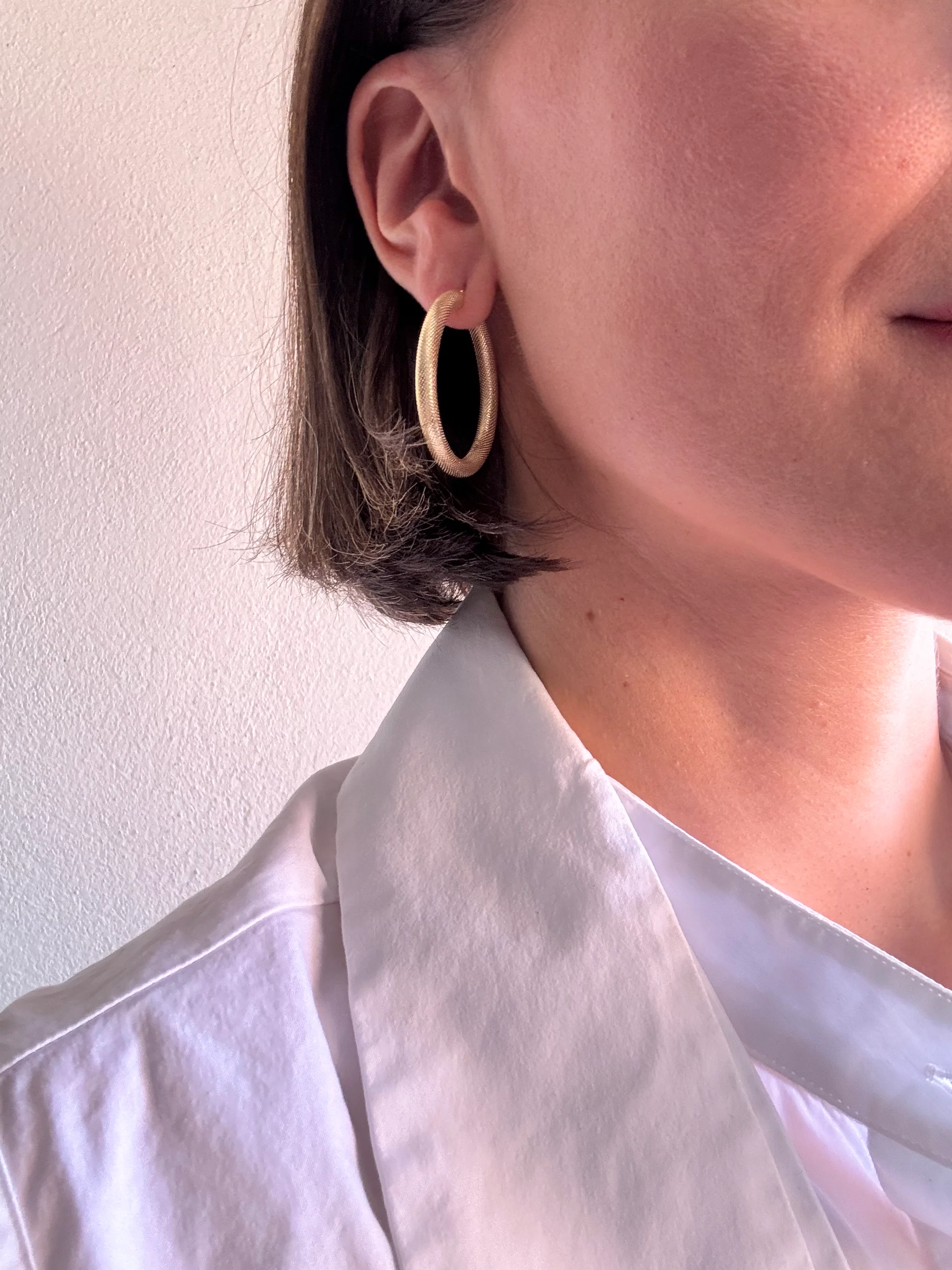 Sterling Silver Gold Plated Textured Hoops - Image 2