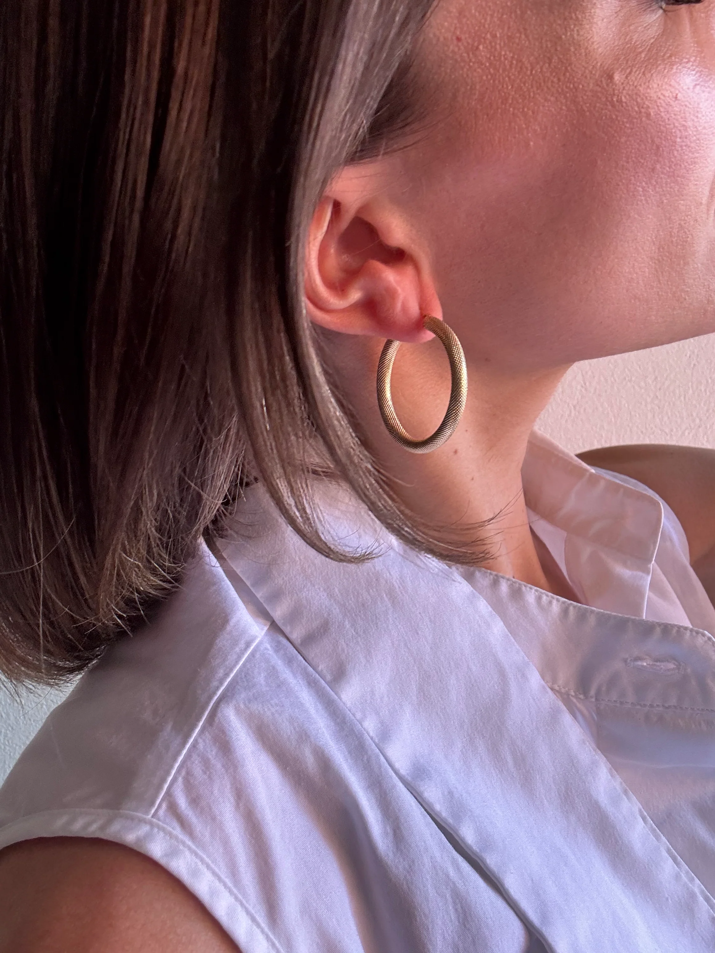 Sterling Silver Gold Plated Textured Hoops - Image 3