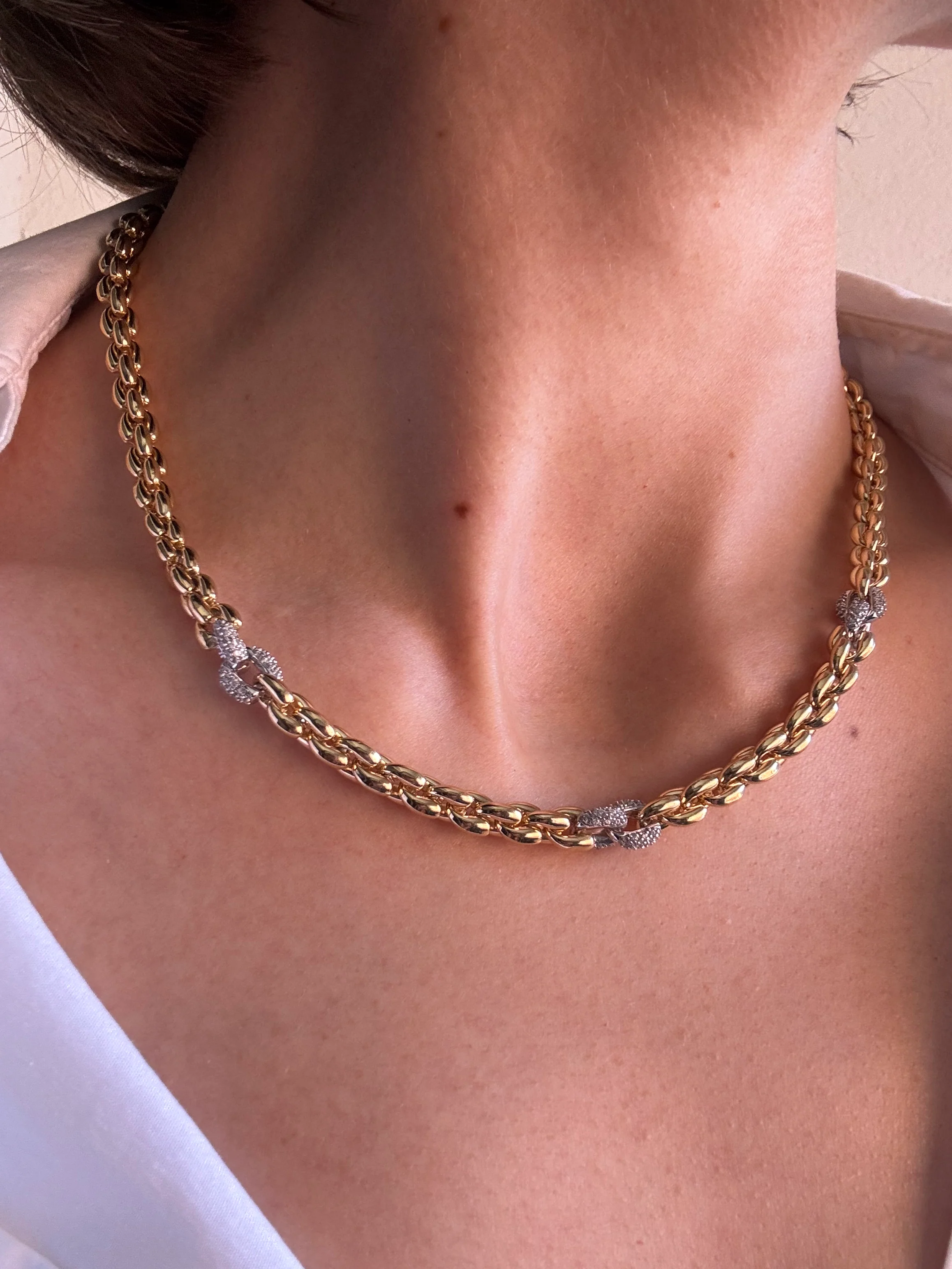 Sterling Silver Gold Plated Fancy Round link Necklace - Image 2