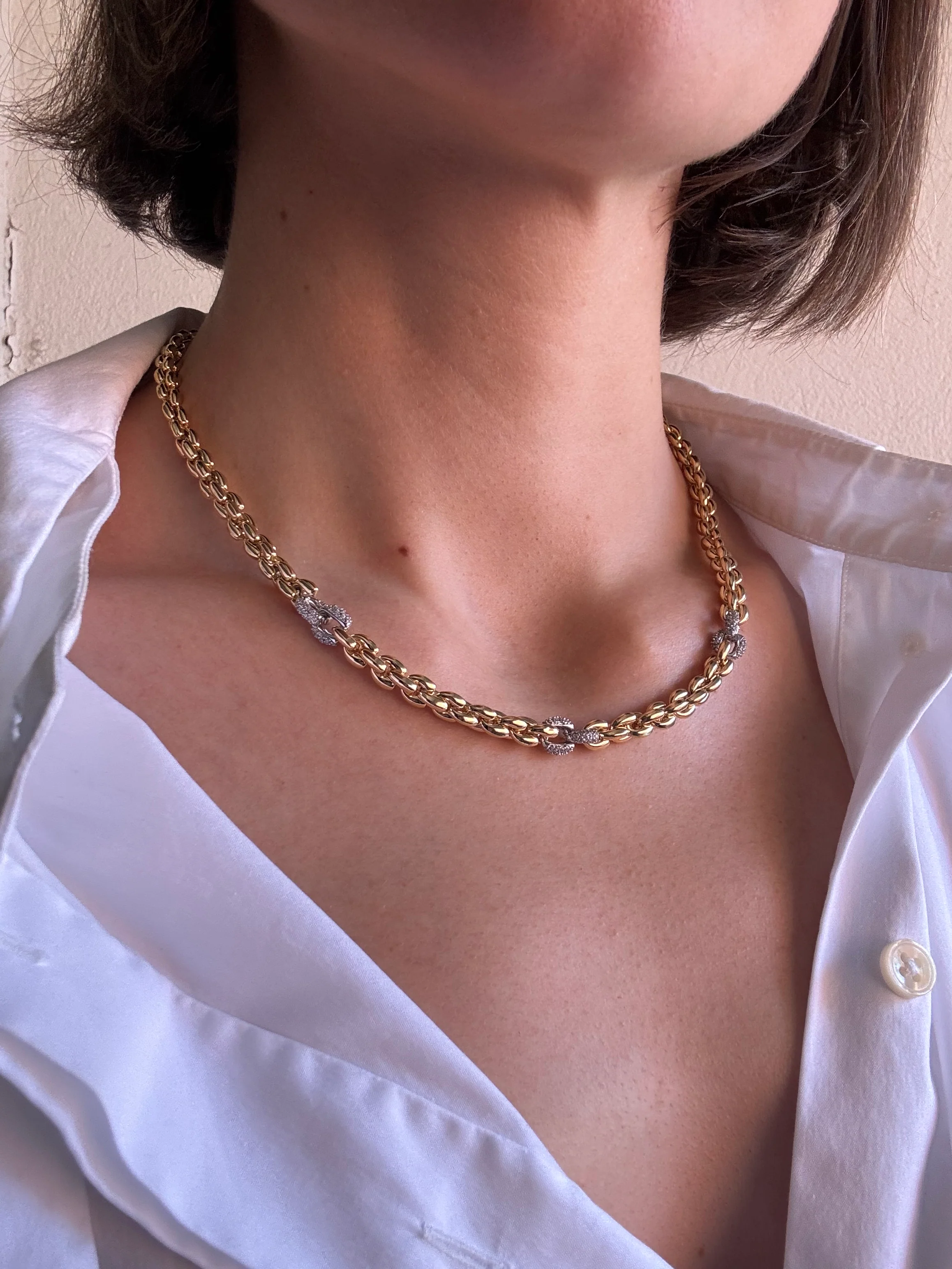 Sterling Silver Gold Plated Fancy Round link Necklace - Image 3