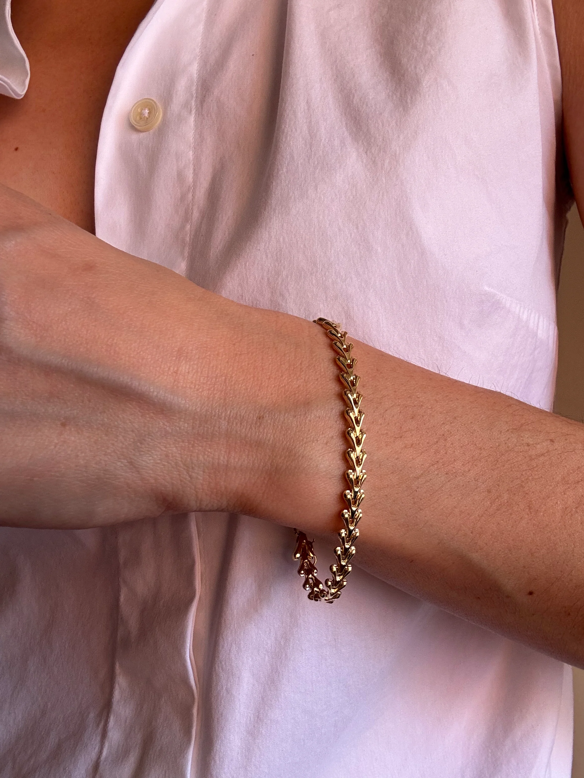 Sterling Silver Gold Plated Flat Heart Link Bracelet - Image 2