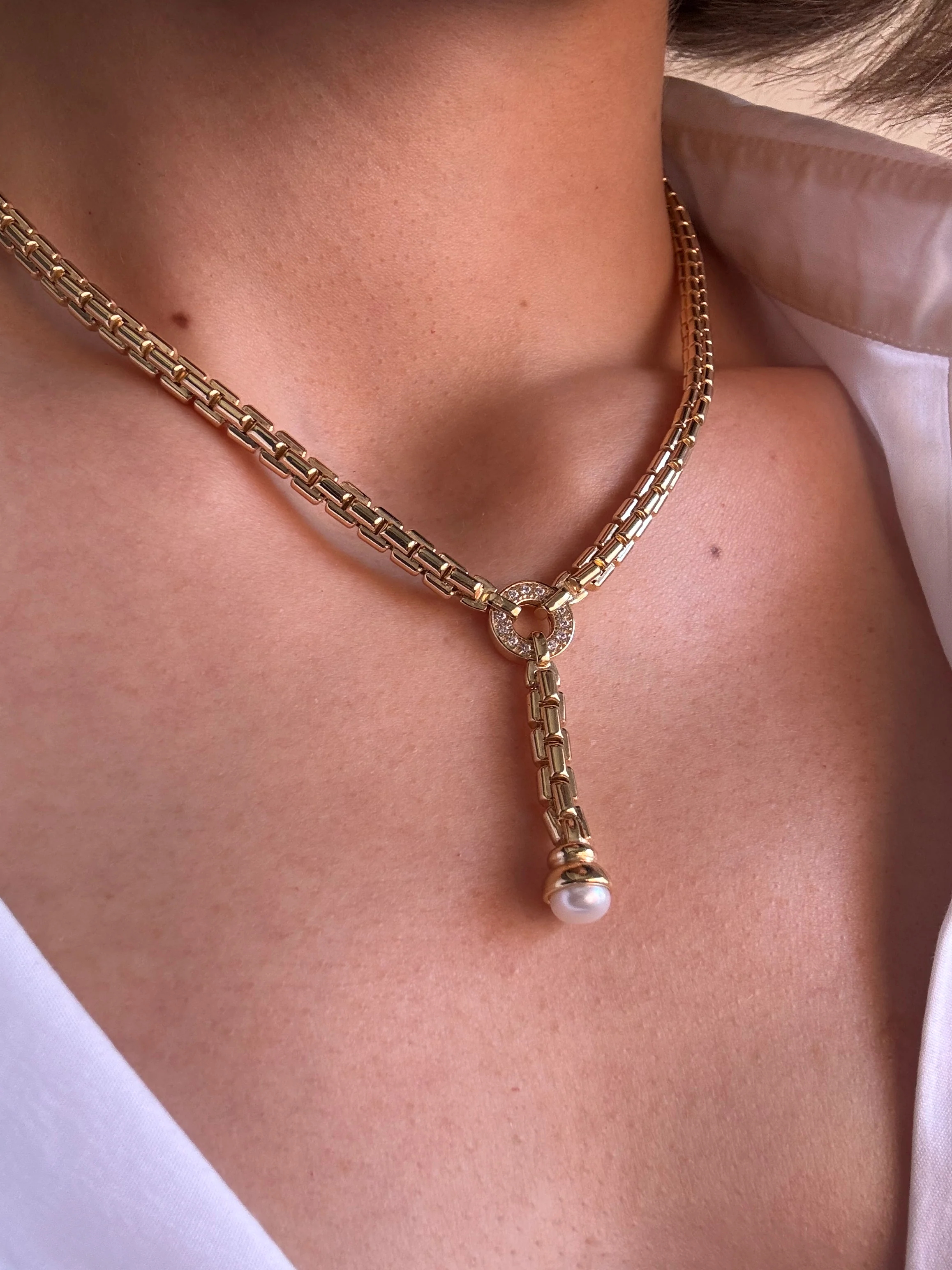 Sterling Silver Gold Plated Flex Lariat Pearl Necklace - Image 2
