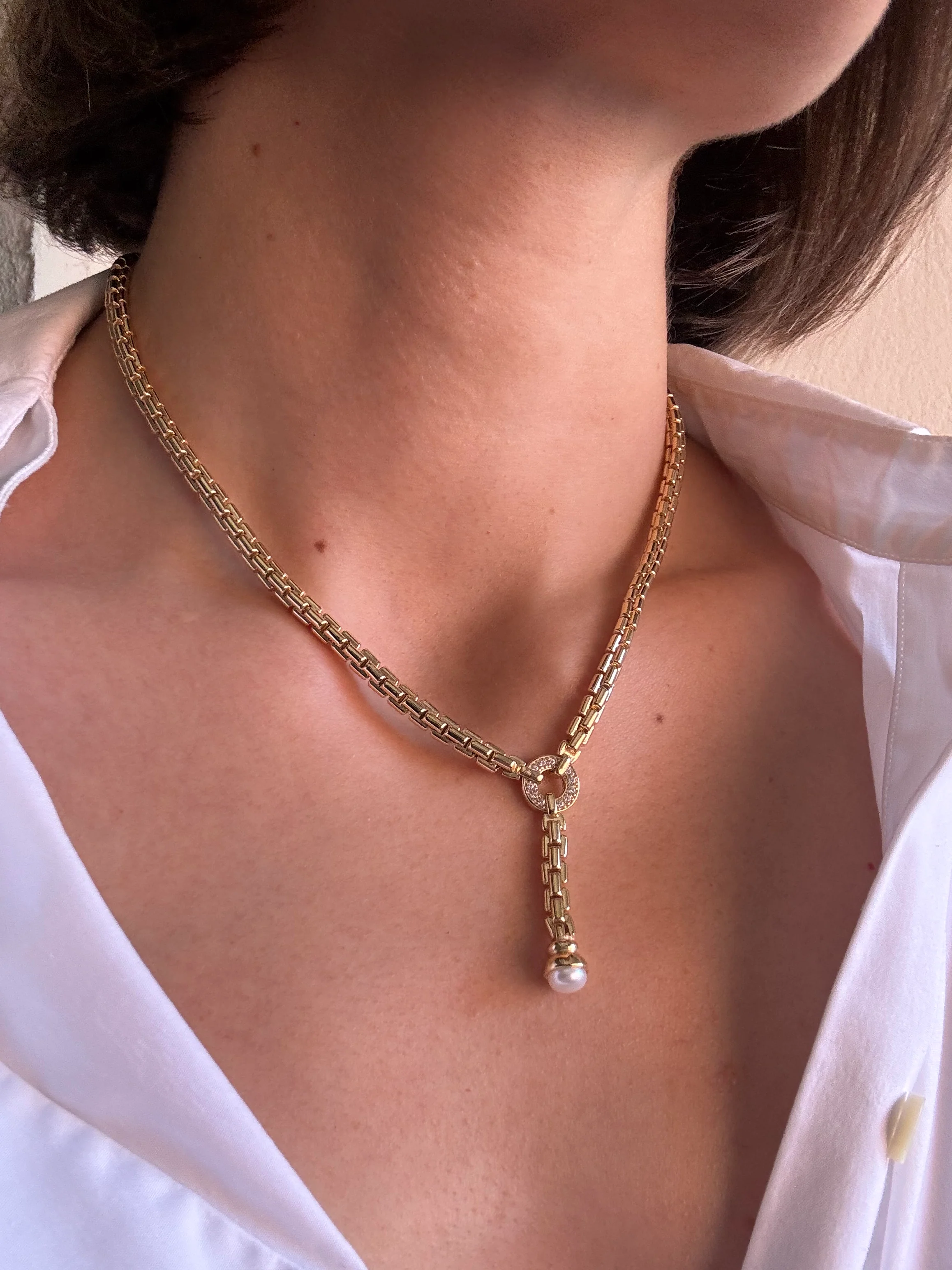 Sterling Silver Gold Plated Flex Lariat Pearl Necklace - Image 3