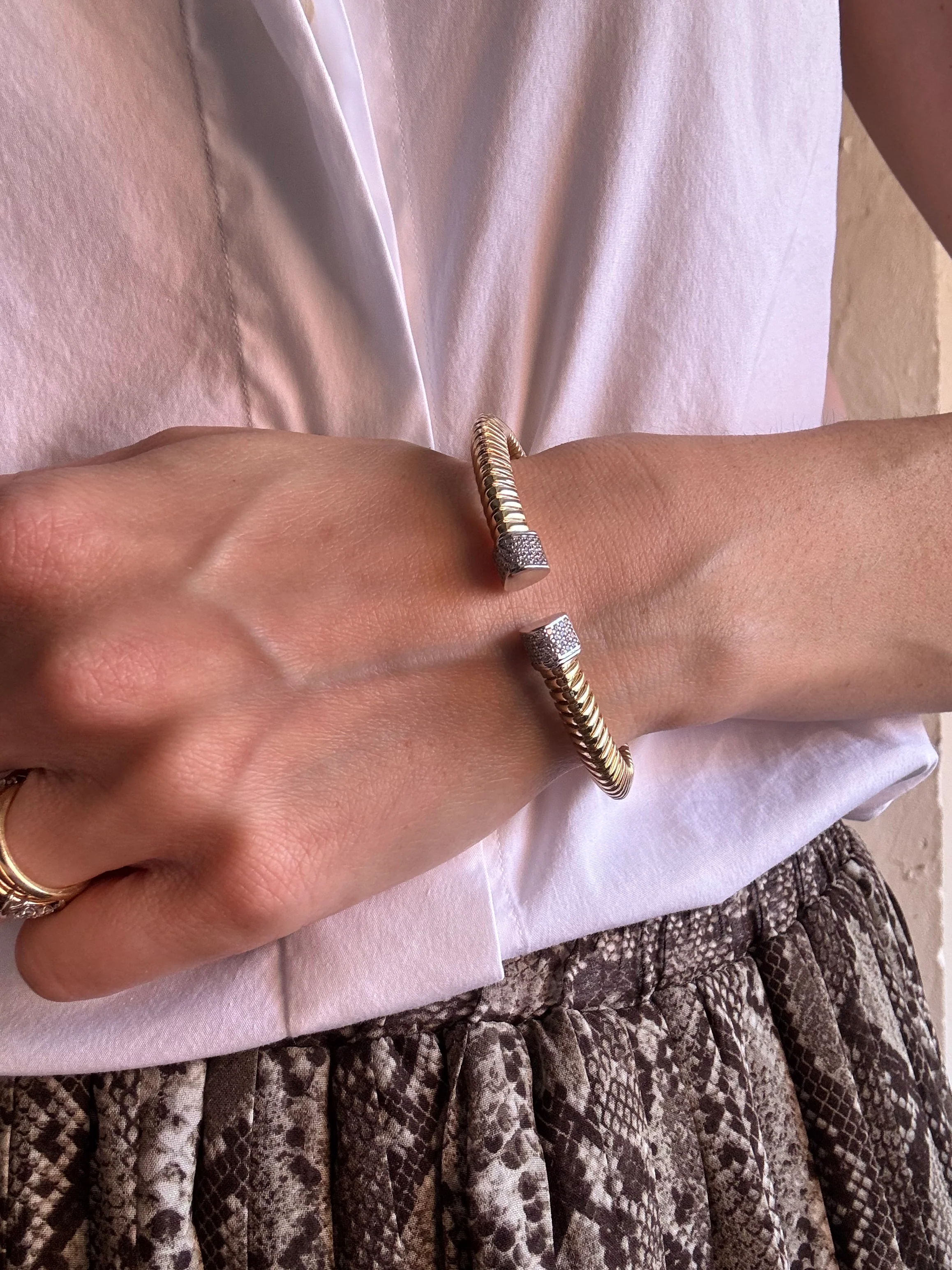Sterling Silver Gold Plated Grooved Cuff - Image 2