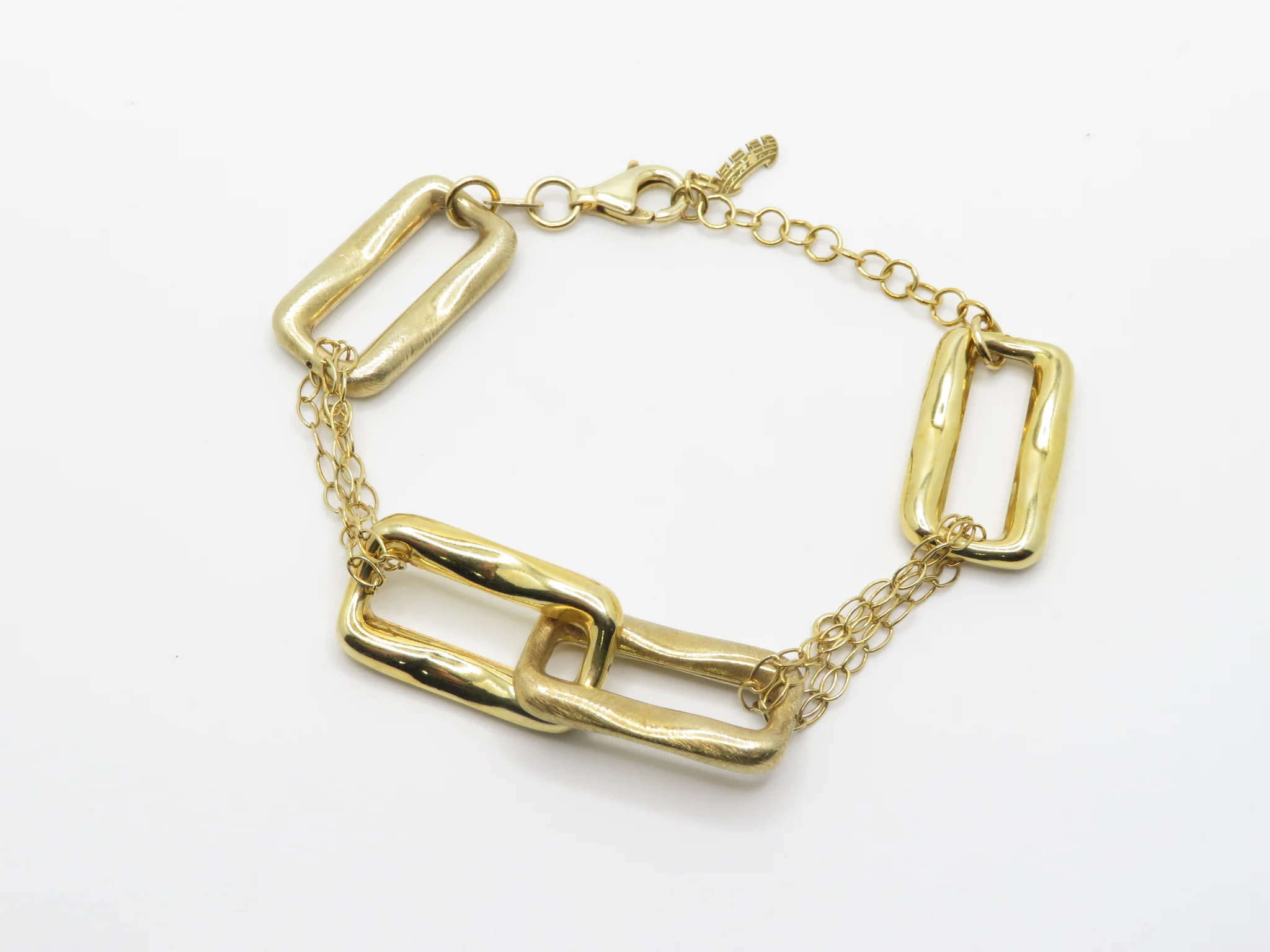 Sterling Silver Gold Plated Rectangular Link Bracelet