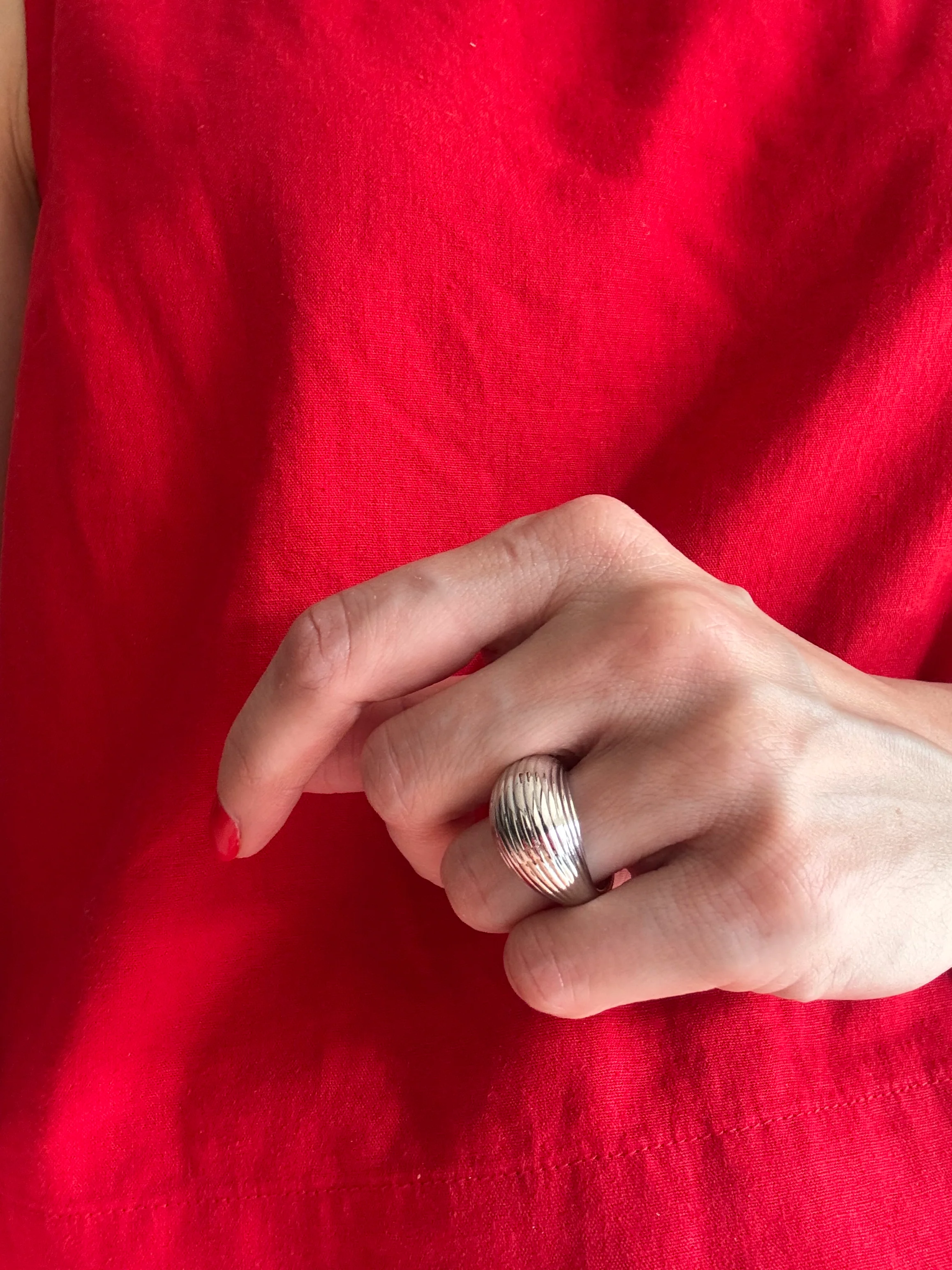 Sterling Silver Ribbed Dome Ring - Image 2