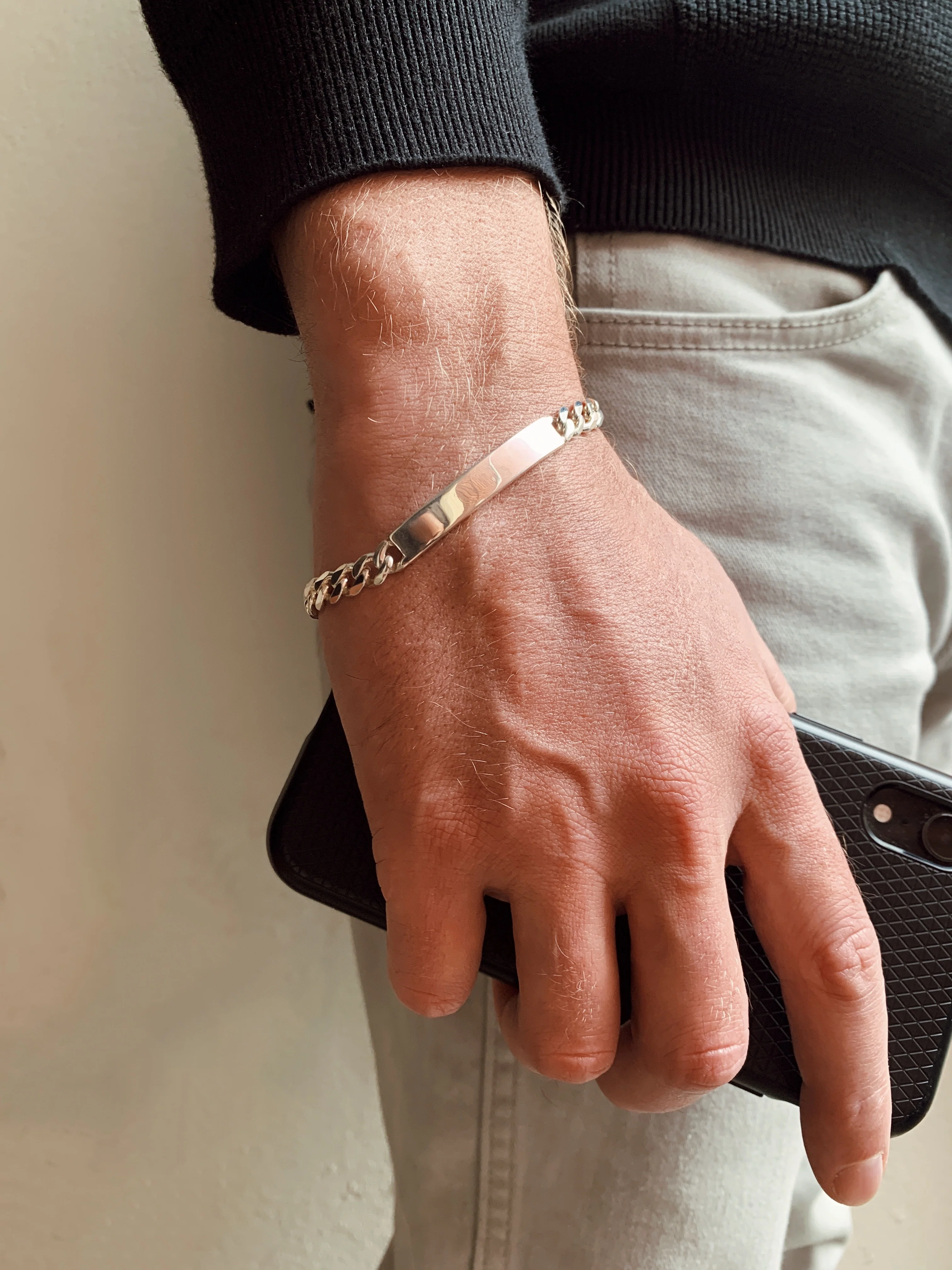 Sterling Silver Heavy Curb ID Bracelet - Image 2