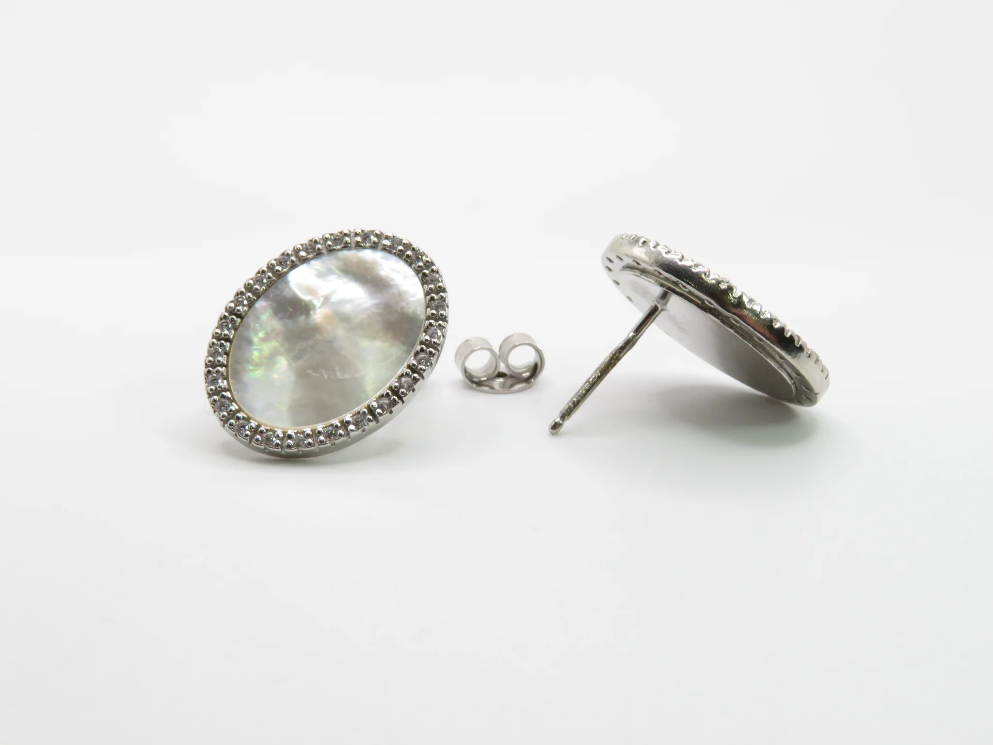 Sterling Silver Mother of Pearl Halo Studs - Image 3