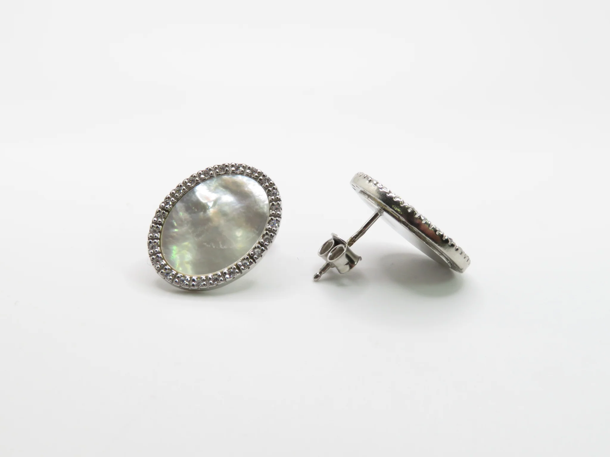 Sterling Silver Mother of Pearl Halo Studs - Image 4