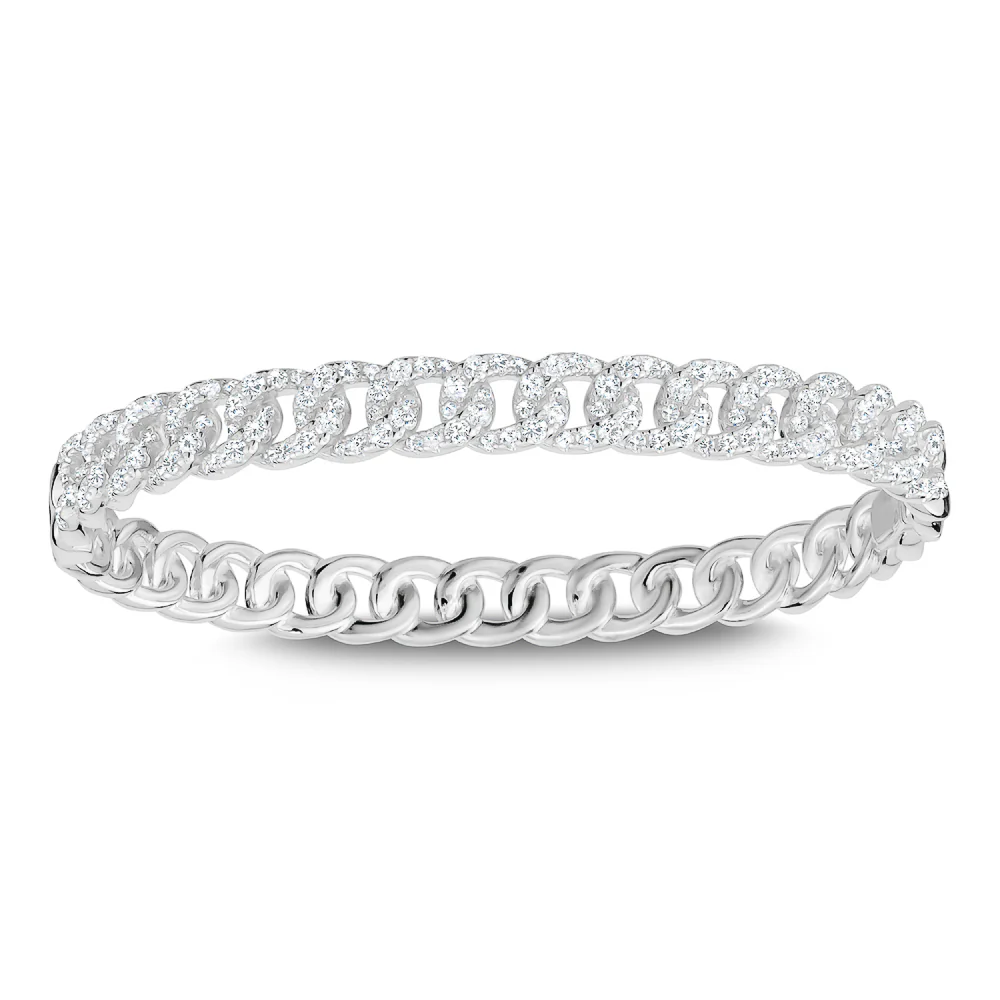 Sterling Silver Pavé Cuban Bangle