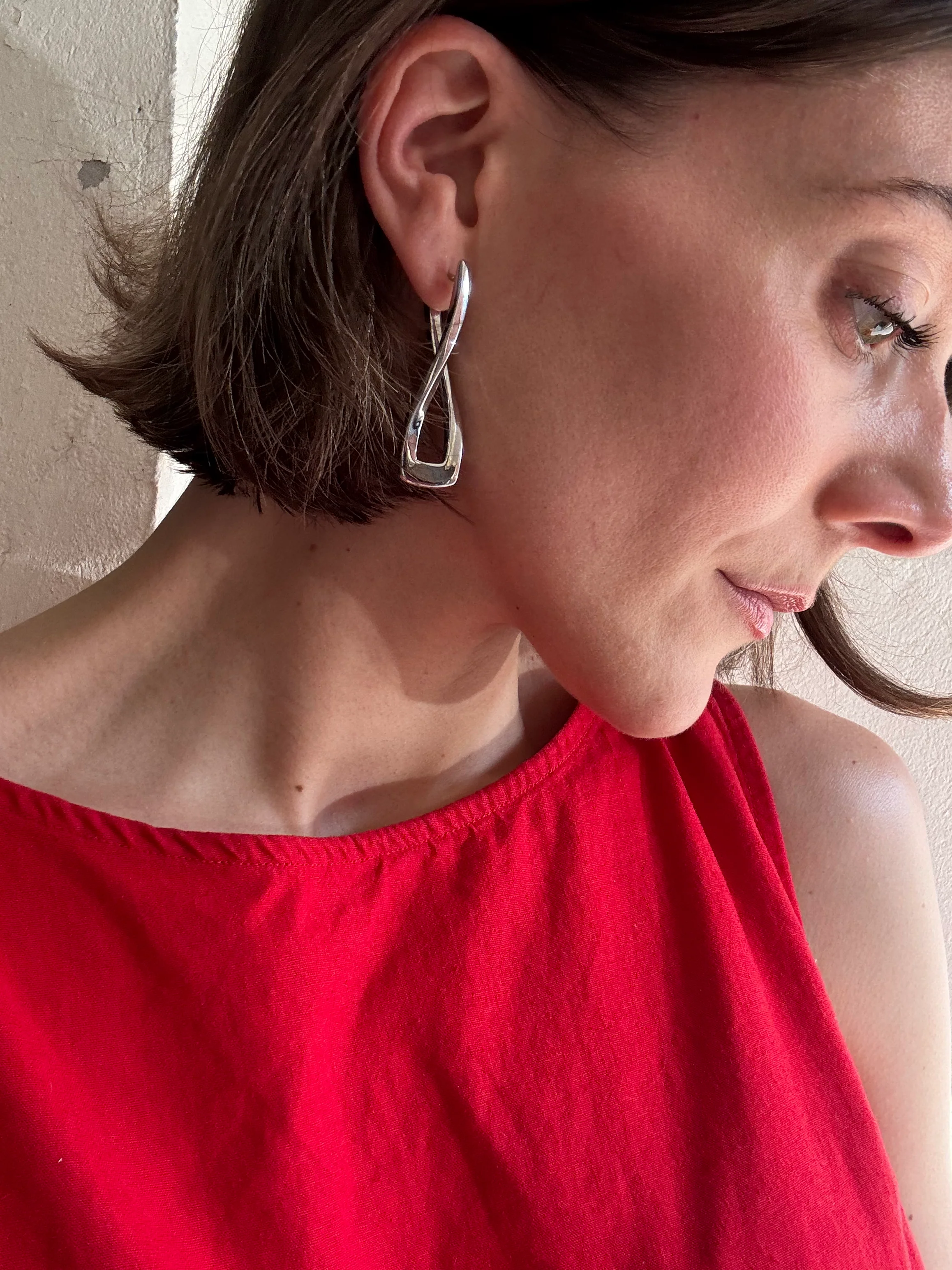 Sterling Silver Rectangular Twist Earrings - Image 2