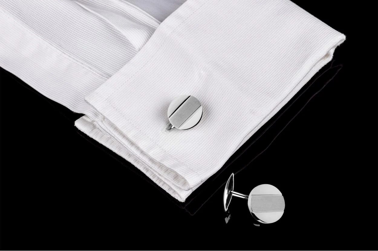 Sterling Silver Round Matte/Polished Cufflinks - Image 2