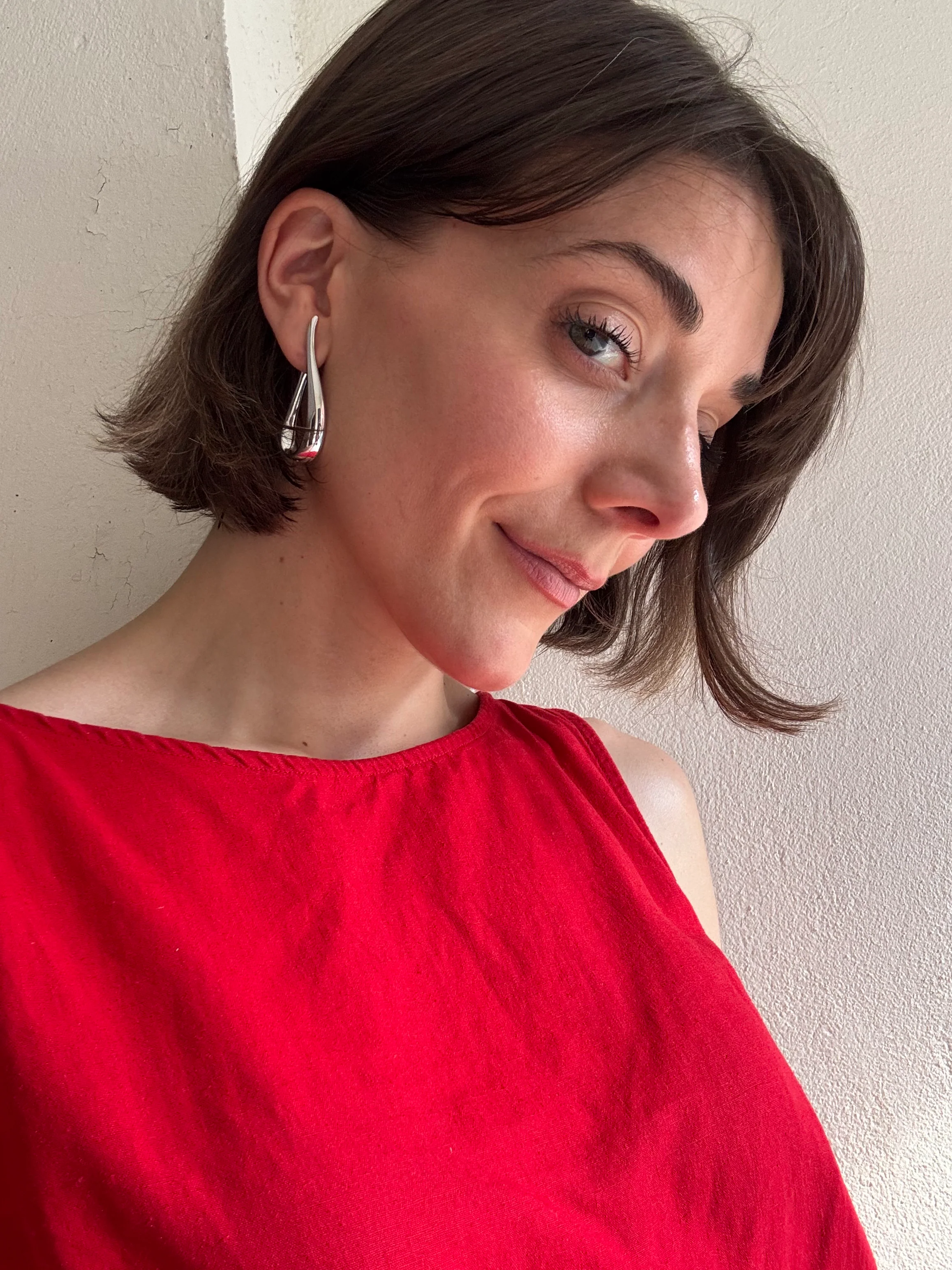 Sterling Silver Sculptural Teardrop Twist Earrings - Image 2