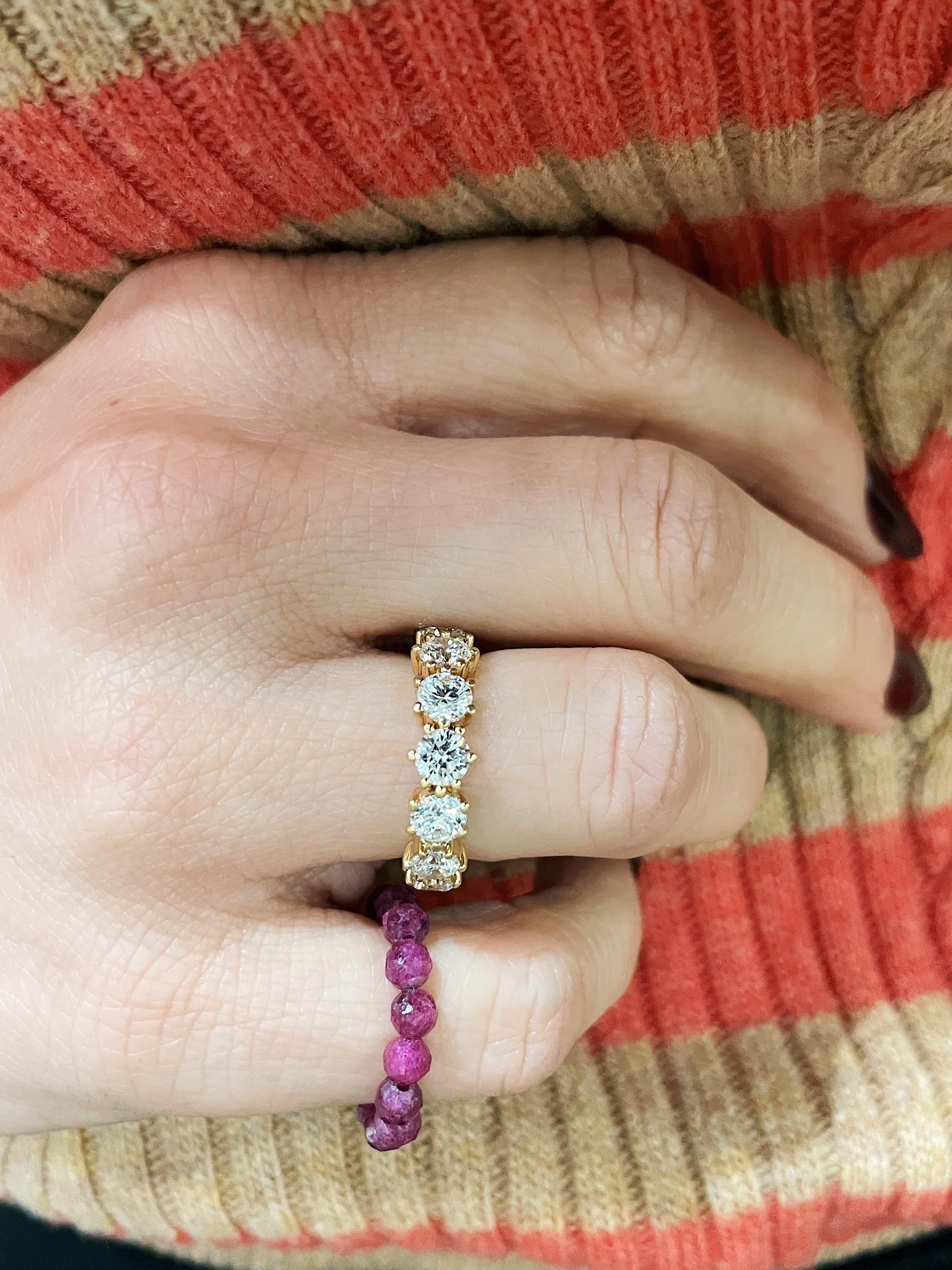 Stretch Beaded Gemstone Ring - Image 11