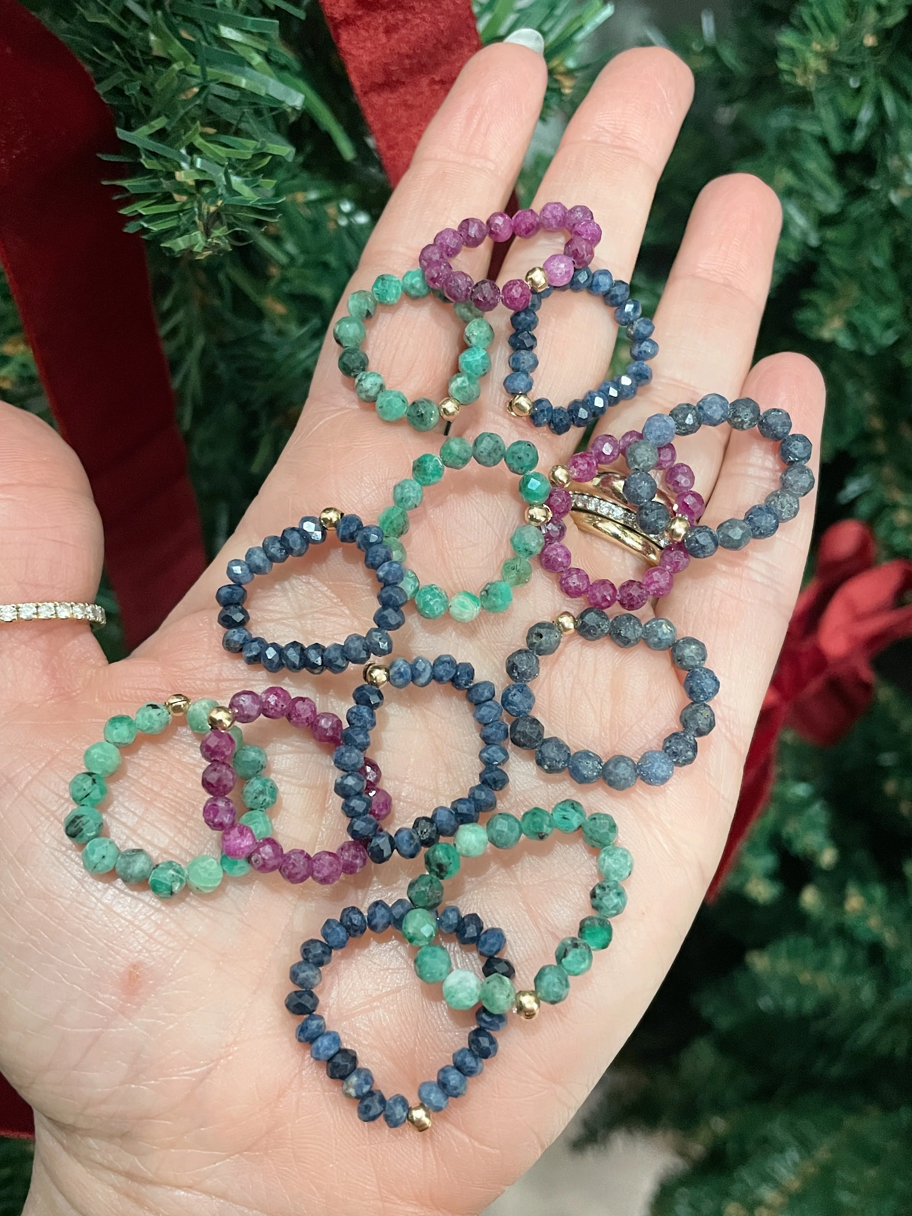 Stretch Beaded Gemstone Ring - Image 15